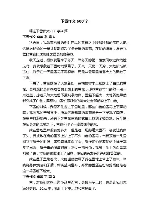 精选下雪作文600字4篇