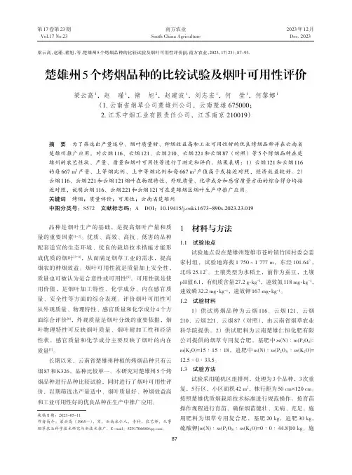 楚雄州5个烤烟品种的比较试验及烟叶可用性评价