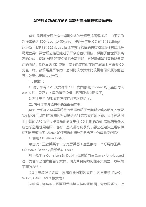 APEFLACWAVOGG音频无损压缩格式音乐教程