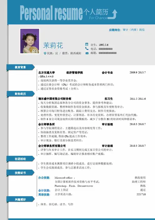 应届大学生审计岗位精美个人简历模板356