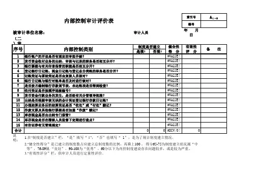 货币资金的内部控制调查表