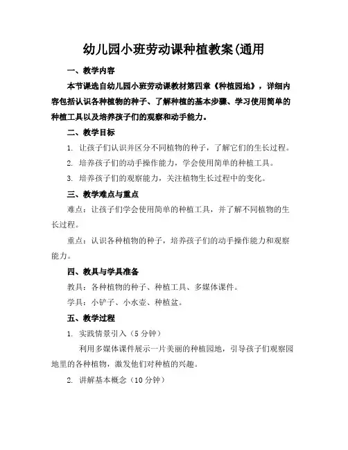 幼儿园小班劳动课种植教案(通用