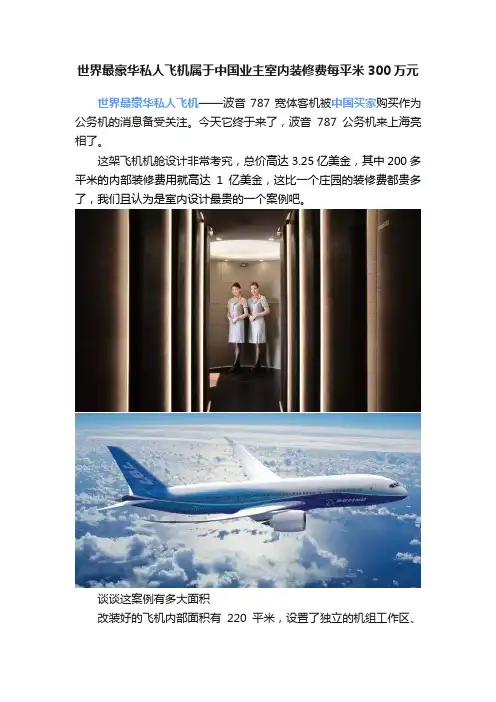 世界最豪华私人飞机属于中国业主室内装修费每平米300万元