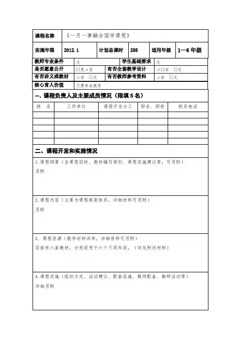 省精品课程申报表