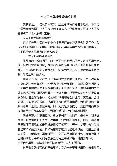 个人工作总结模板格式5篇
