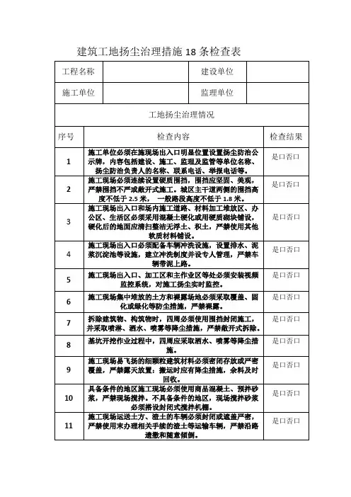 建筑工地扬尘治理措施18条检查表