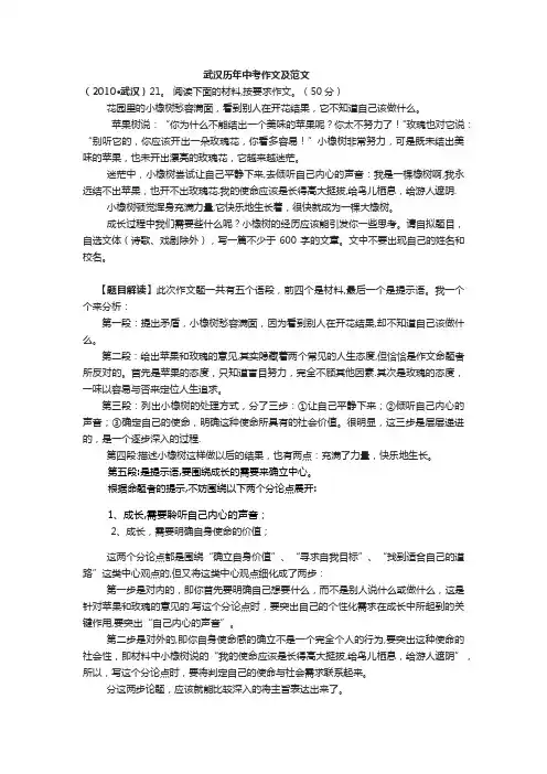 武汉历年中考作文及范文