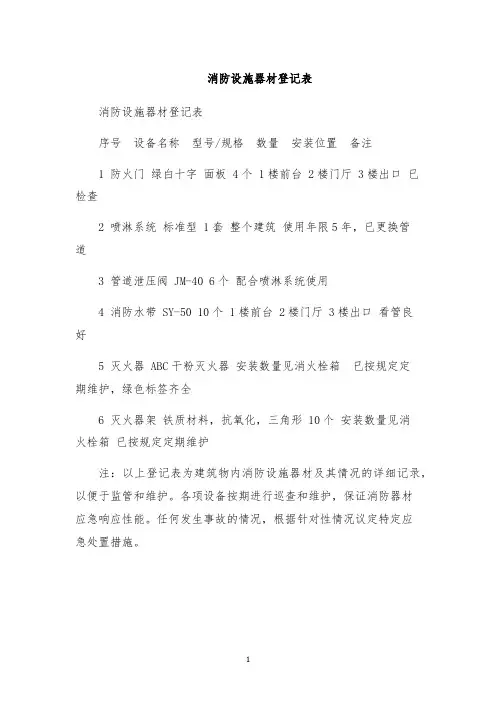 消防设施器材登记表