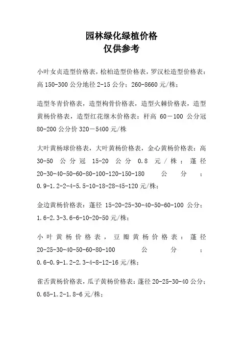 园林绿化绿植价格参考
