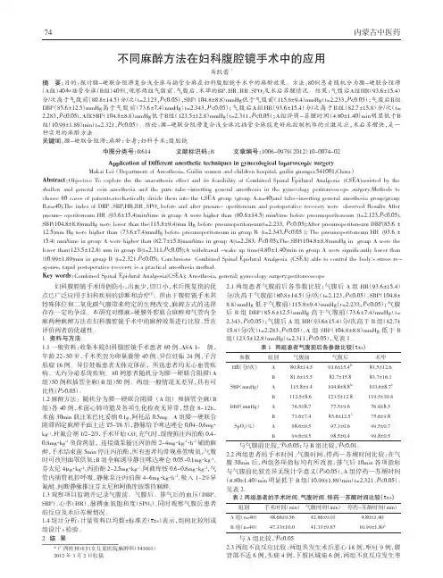 不同麻醉方法在妇科腹腔镜手术中应用论文