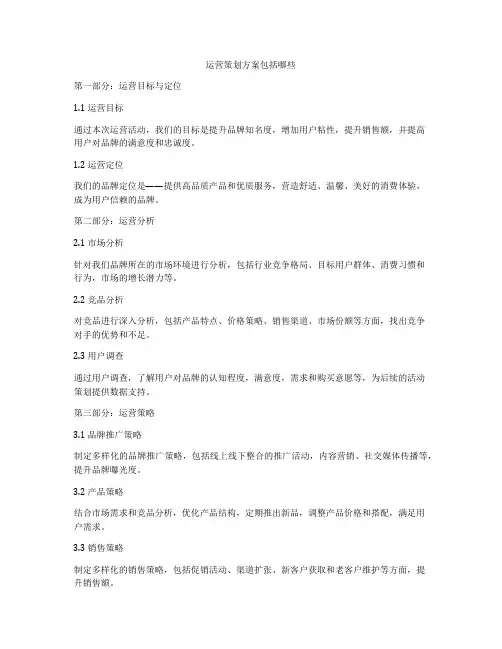 运营策划方案包括哪些
