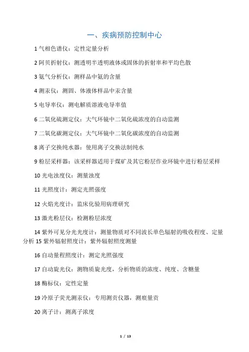 实验室仪器设备清单