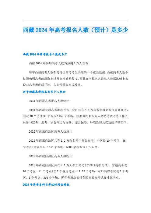 西藏2024年高考报名人数(预计)是多少