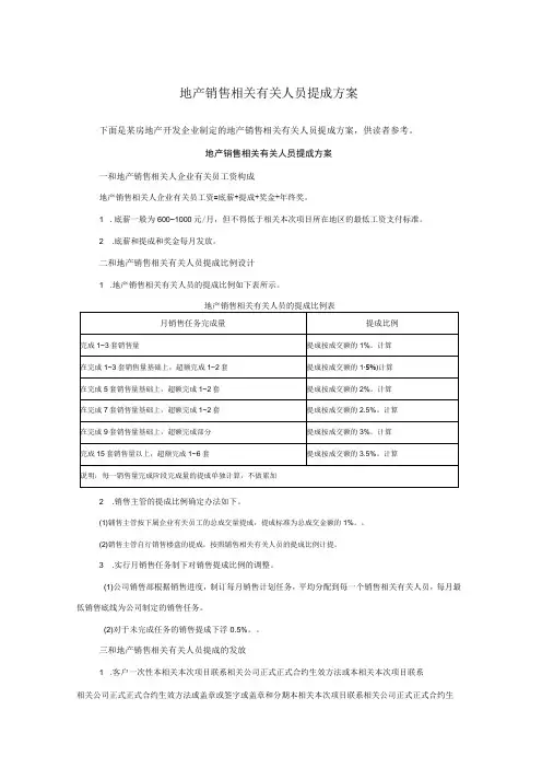 地产及中介销售人员提成方案附参考基数