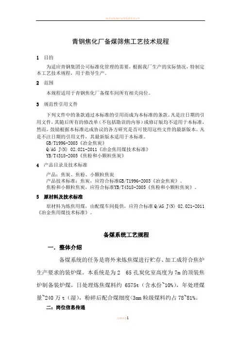 备煤系统工艺规程