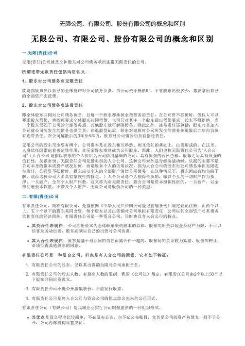 无限公司、有限公司、股份有限公司的概念和区别