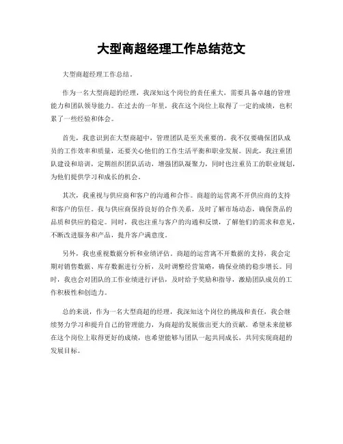 大型商超经理工作总结范文