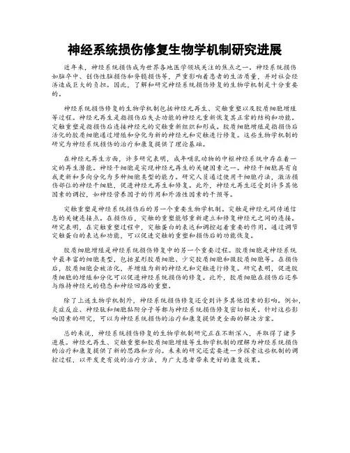 神经系统损伤修复生物学机制研究进展