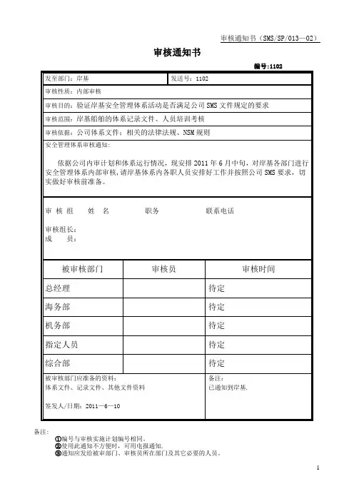 航运公司公司--内部审核全套资料