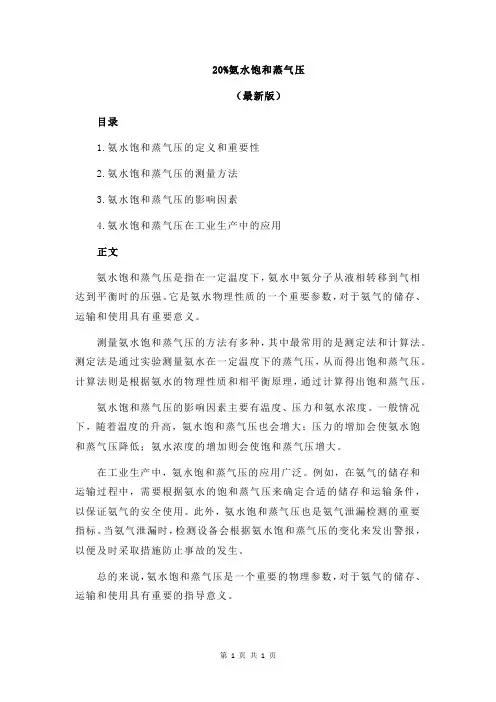20%氨水饱和蒸气压