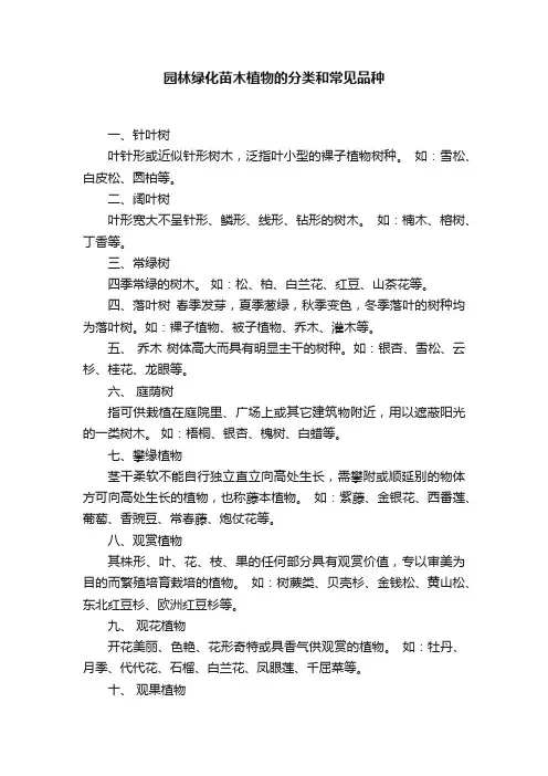 园林绿化苗木植物的分类和常见品种