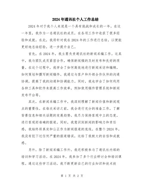 2024年通讯社个人工作总结