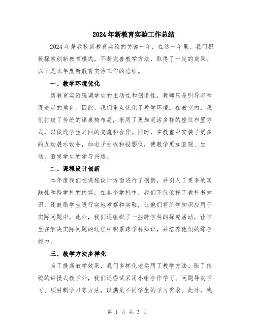 2024年新教育实验工作总结
