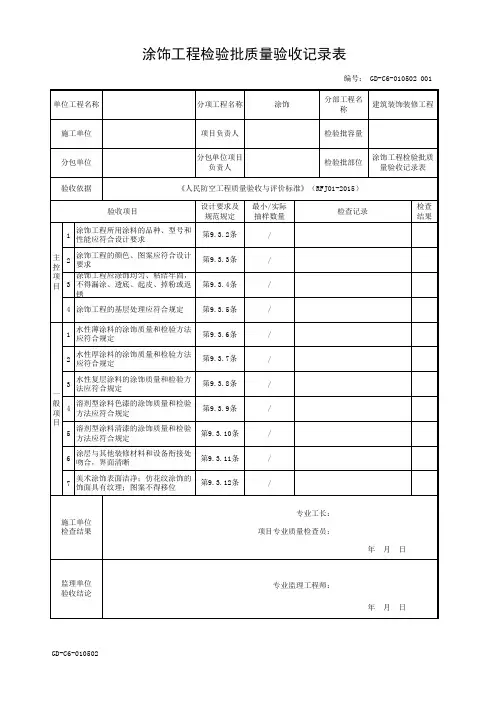 涂饰工程检验批质量验收记录表