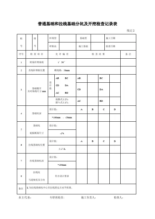 输电线路施工质量及评级表