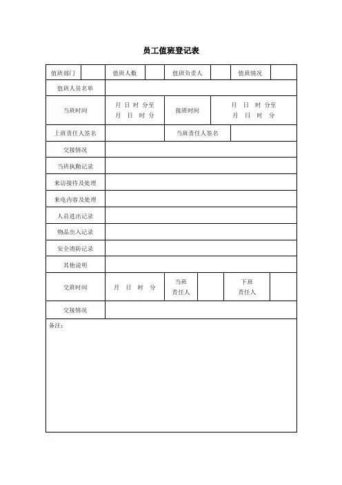 员工值班-保安巡逻登记表