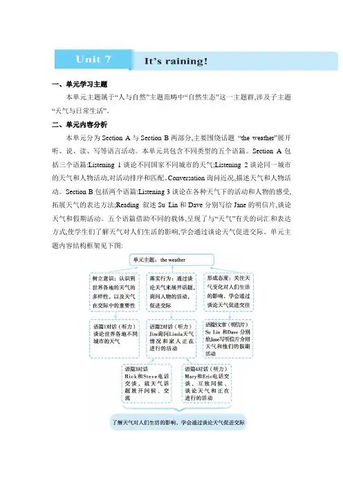 2024年人教版七年级英语下册教案Unit7  raining