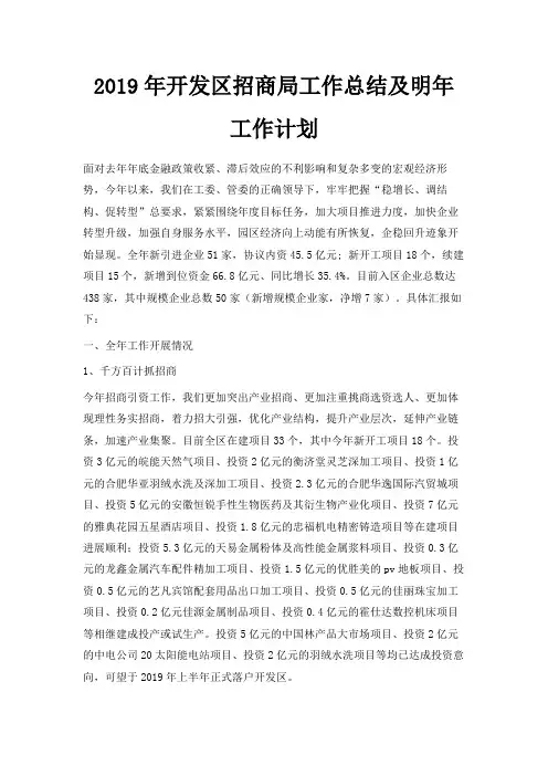 最新-2019年开发区招商局工作总结及明年工作计划 精品