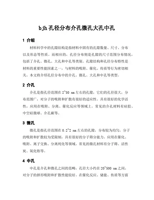 bjh孔径分布介孔微孔大孔中孔