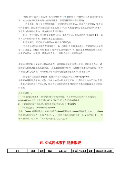 各种水泵型号及参数..
