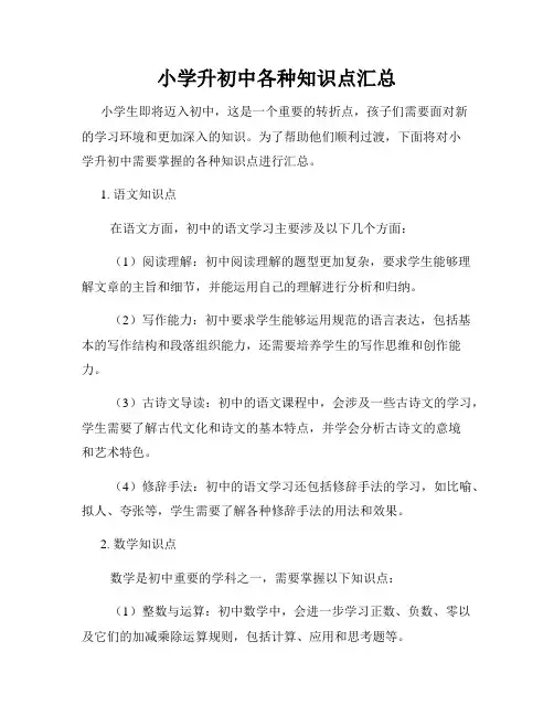 小学升初中各种知识点汇总