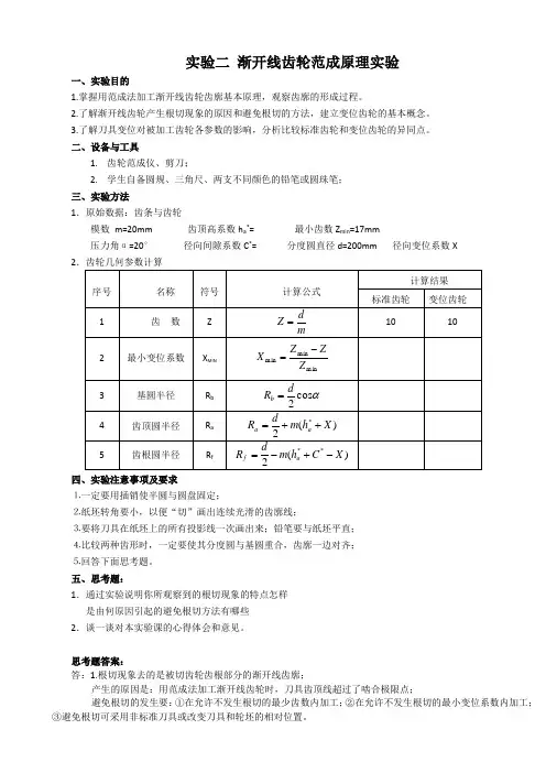 渐开线齿轮范成原理实验