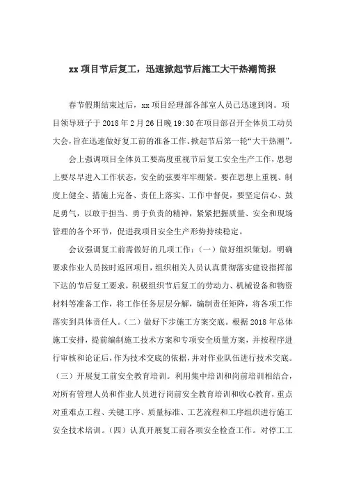 项目节后复工,掀起施工热潮简报