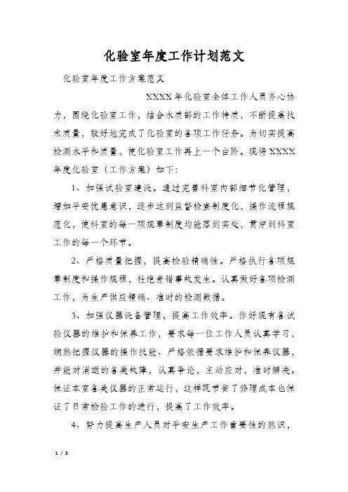 化验室年度工作计划范文