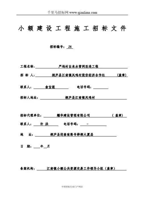 自来水管网改造工程招投标书范本