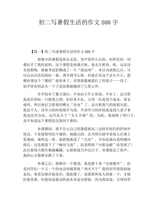 初二写暑假生活的作文800字