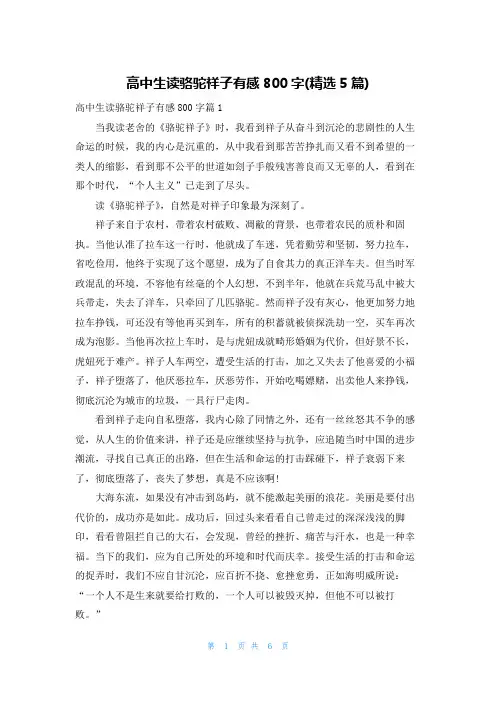 高中生读骆驼祥子有感800字(精选5篇)