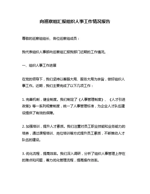 向巡察组汇报组织人事工作情况报告