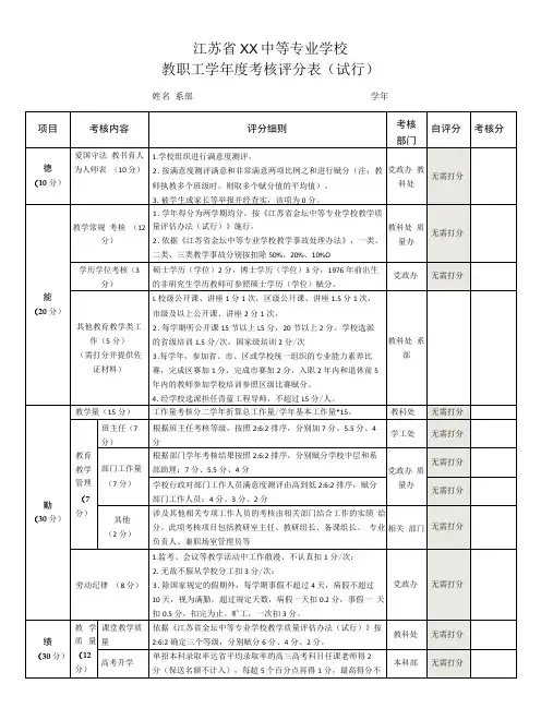 教职工学年度考核评分表