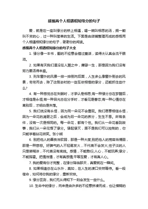 感慨两个人相遇相知缘分的句子