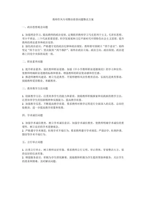 教师作风专项整治排查问题整改台账