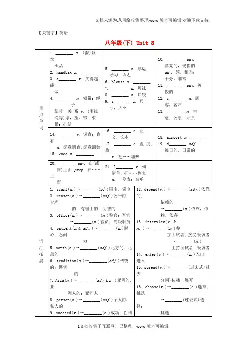 【英语】衡阳专用湖南省2020中考英语第一部分基础知识梳理八下Unit8试题