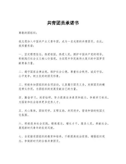 共青团员承诺书