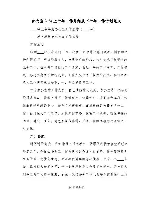 办公室2024上半年工作总结及下半年工作计划范文(三篇)