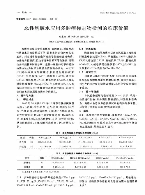 恶性胸腹水应用多肿瘤标志物检测的临床价值