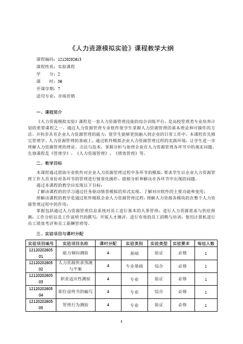 人力资源模拟实验教学大纲